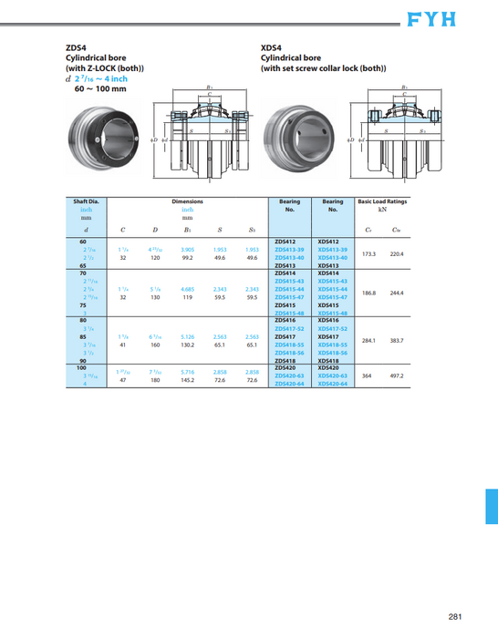 FYH XDS42064 4" SRB INSERT DBL - dimension drawing with measurements
