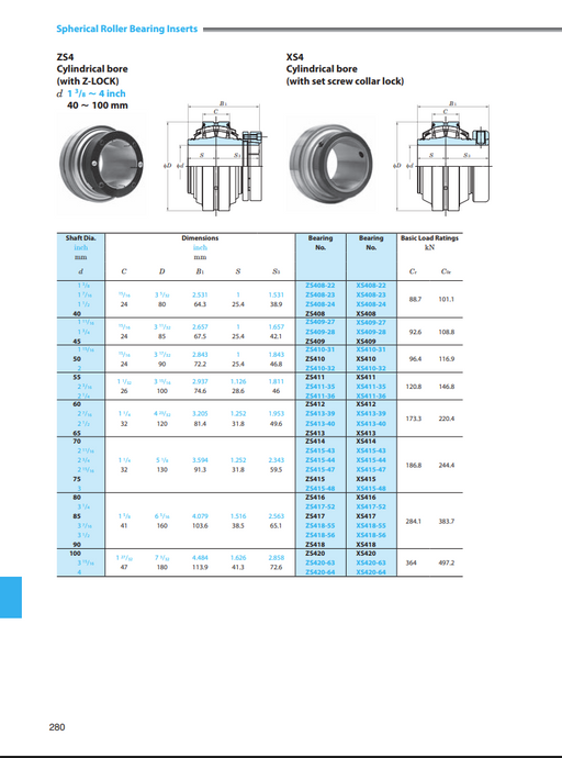 FYH ZS41135 2 3/16" SRB INSERT Z-LOCK - dimension drawing with measurements