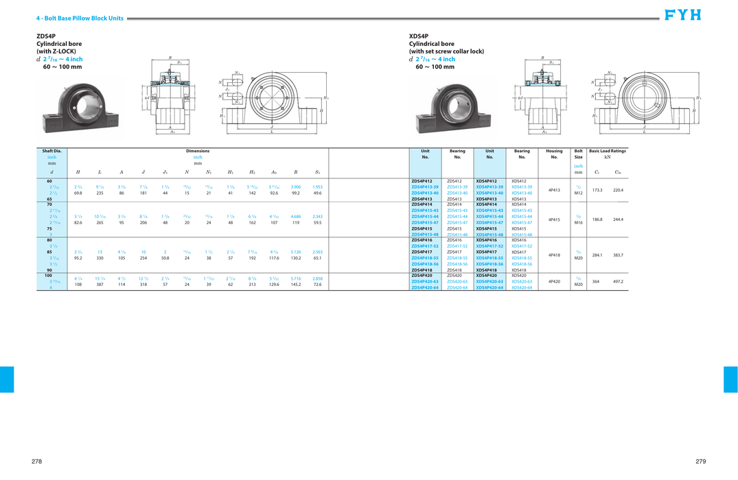 FYH ZDS4P41752 3 1/4" PB SRB DOUBLE Z LOCK - dimension drawing with measurements