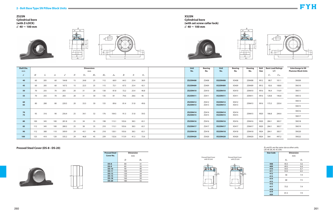 FYH ZS2SN412 60MM 2B SN PB SRB Z LOCK - dimension drawing with measurements