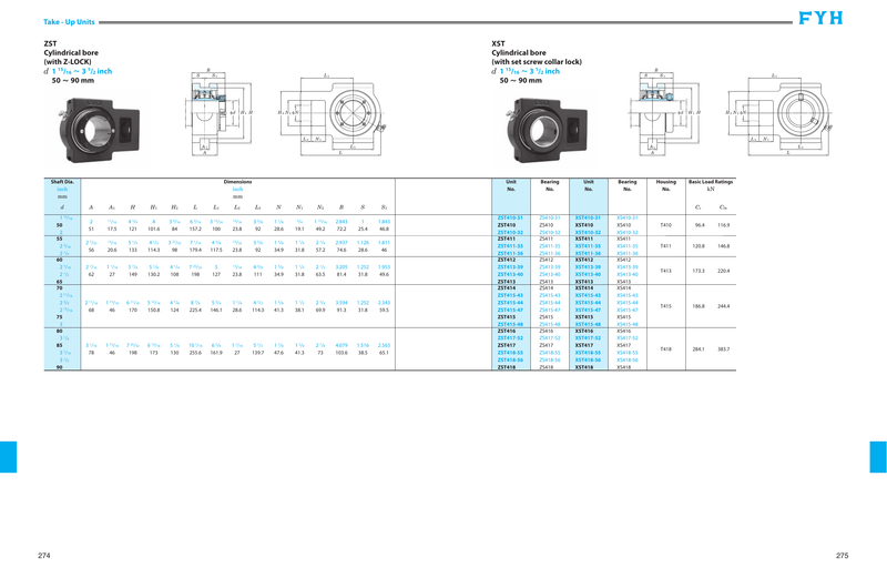 FYH ZST418 90MM TAKE-UP SRB Z-LOCK - dimension drawing with measurements
