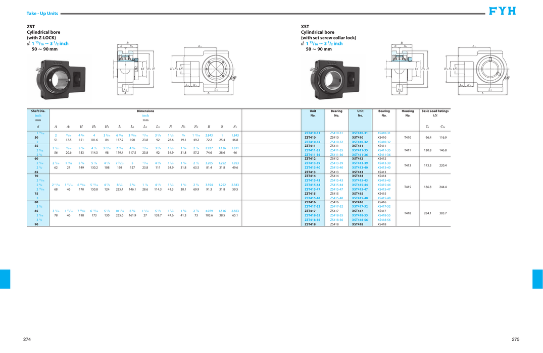 FYH XST412 60MM TAKE-UP SRB - dimension drawing with measurements